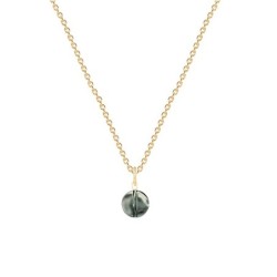 Gold Plated Premium Steel Black Diamond 8mm Globe Pendant Necklace Embellished with Premium Grade Austrian Crystal