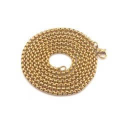 Premium Gold Plated Stainless Steel Round Box Design Long Necklace Chain  (Made in Japan)