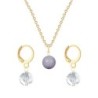 Gold Plated Premium Steel Mauve Crystal Pearl Pendant With Crystal Clear Austria Globe Hoop Earrings Set