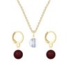 Gold Plated Premium Steel Aurora Borealis 8mm Austria Globe Pendant With Bordeaux Crystal Pearl Hoop Earrings Set