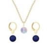 Gold Plated Premium Steel Paradise Shine 8mm Austria Globe Pendant With Dark Lapis Crystal Pearl Hoop Earrings Set