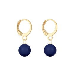 Gold Plated Premium Steel Paradise Shine 8mm Austria Globe Pendant With Dark Lapis Crystal Pearl Hoop Earrings Set