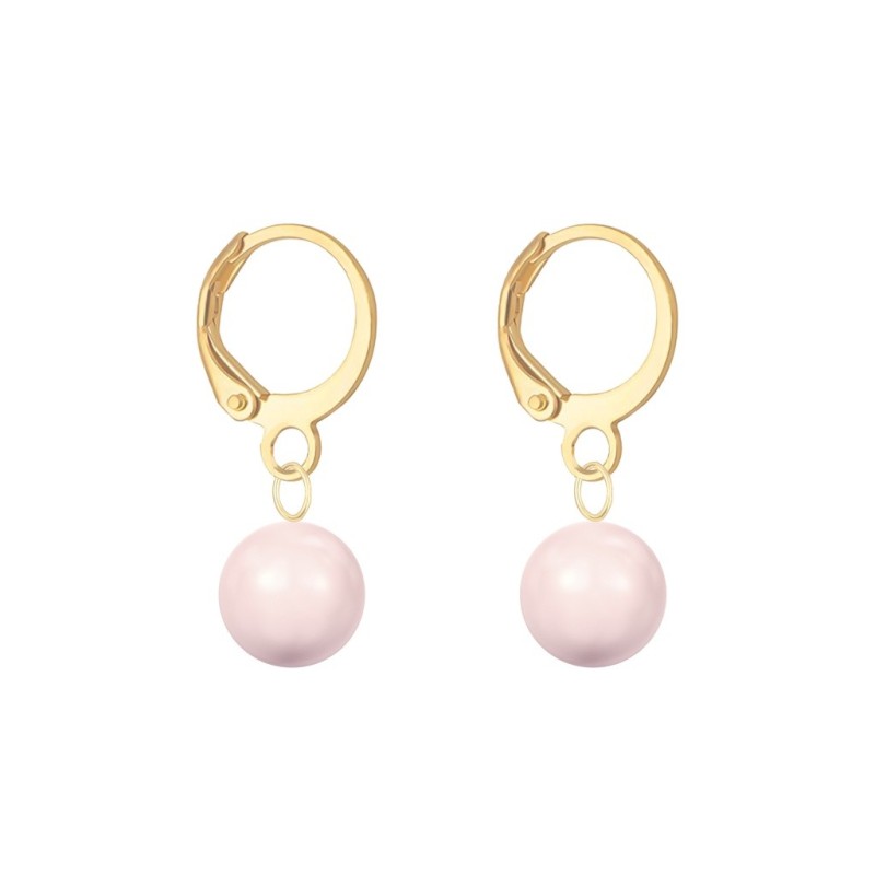 October Birthpearl Gold Plated Rosaline Pink 8mm Crystal Pearl Hoop Earrings Embellished with Austrian Crystal Pearls