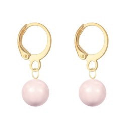 October Birthpearl Gold Plated Rosaline Pink 8mm Crystal Pearl Hoop Earrings Embellished with Austrian Crystal Pearls