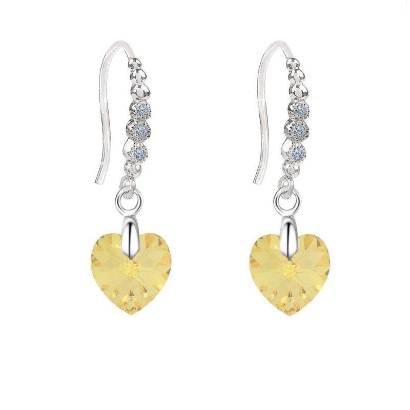 Limited Edition 18K White Gold Plated Luxurious Sunshine Heart Crystal Earrings Embellished with Austrian Crystals