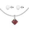 January Birthstone Siam Red Princess Cut Crystal Pendant With White Cabochon 10mm Crystal Pearls Stud Earrings Set