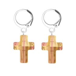 Premium Stainless Steel Hoop Astral Pink Trendy Cross Crystal Earrings (Made In Japan)