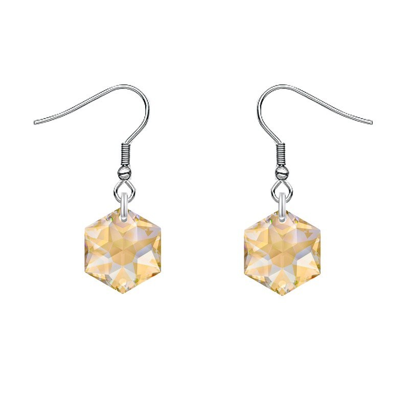 Hexagon Star Crystal Golden Shadow Steel Earrings Embellished with Premium Grade Austrian Crystals (Made In Japan)