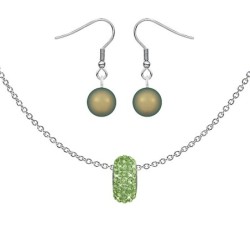 BeCharmed Pave Peridot Bead Slim Premium Steel Necklace With Earrings Set Embellished with Austrian Crystals