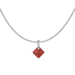 July Birthstone Light Siam Princess Cut Crystal Pendant Necklace Embellished With Premium Grade Austrian Crystal