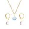 Gold Plated Premium Steel Light Blue Crystal Pearl Pendant With White Patina Austria Globe Hoop Earrings Set