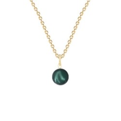 Gold Plated Premium Steel December Birthpearl Iridescent Tahitian 8mm Simply Crystal Pearl Necklace (Made In Japan)