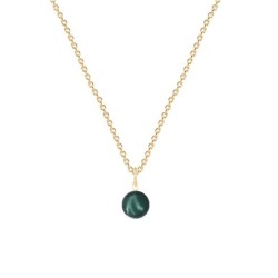 Gold Plated Premium Steel December Birthpearl Iridescent Tahitian 8mm Simply Crystal Pearl Necklace (Made In Japan)