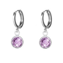 18K White Gold Plated Light Amethyst Crystal Hoop Earrings Embellished with Premium Grade Austrian Crystals