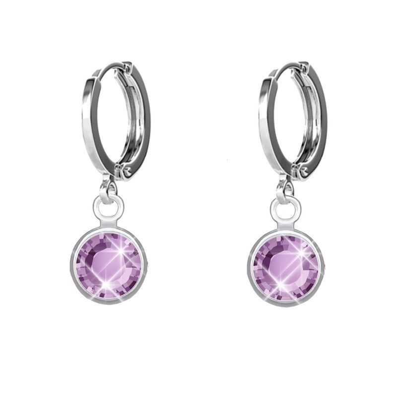 18K White Gold Plated Light Amethyst Crystal Hoop Earrings Embellished with Premium Grade Austrian Crystals