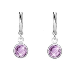 18K White Gold Plated Light Amethyst Crystal Hoop Earrings Embellished with Premium Grade Austrian Crystals