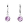 18K White Gold Plated Light Amethyst Crystal Hoop Earrings Embellished with Premium Grade Austrian Crystals