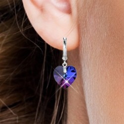 Crystal Heliotrope Dainty Heart 18K White Gold Plated Hoop Earrings Embellished with Premium Grade Austrian Crystals