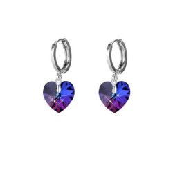 Crystal Heliotrope Dainty Heart 18K White Gold Plated Hoop Earrings Embellished with Premium Grade Austrian Crystals