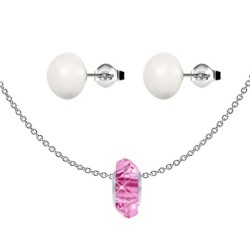 Rose Fortune Bead Premium Steel Necklace With Stud Earrings Set Embellished with Premium Grade Austrian Crystals