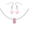 BeCharmed Pave Light Rose Pink Bead Slim Premium Steel Necklace With Earrings Set Embellished with Austrian Crystals