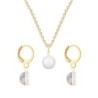 Gold Plated Premium Steel Pearlescent White Crystal Pearl Pendant With White Patina Austria Globe Hoop Earrings Set