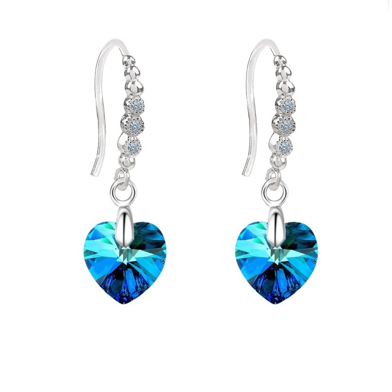 Limited Edition 18K White Gold Plated Luxurious Bermuda Blue Heart Crystal Earrings Embellished with Austrian Crystals