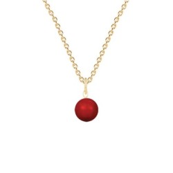 Gold Plated Premium Steel July Birthpearl Corel Red 8mm Simply Crystal Pearl Necklace (Made In Japan)