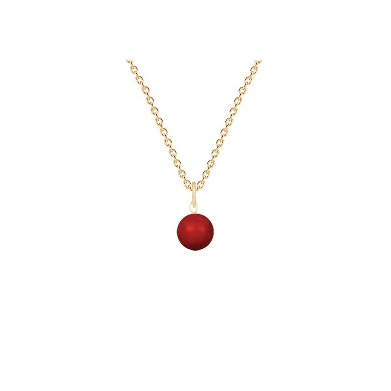 Gold Plated Premium Steel July Birthpearl Corel Red 8mm Simply Crystal Pearl Necklace (Made In Japan)