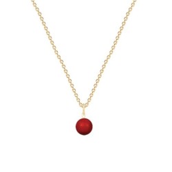 Gold Plated Premium Steel July Birthpearl Corel Red 8mm Simply Crystal Pearl Necklace (Made In Japan)