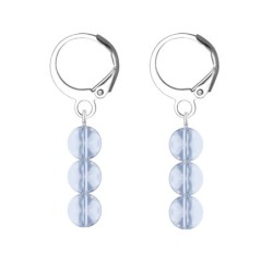 Premium Stainless Steel Hoop Blue Shade Trilogy Globe Crystals Earrings (Made In Japan)