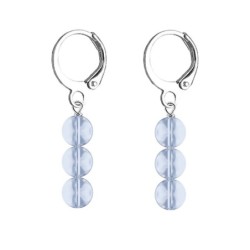 Premium Stainless Steel Hoop Blue Shade Trilogy Globe Crystals Earrings (Made In Japan)