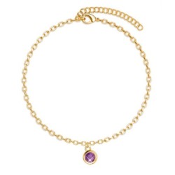 18K Gold Plated Elegant Round Amethyst Crystal Bracelet Embellished with Premium Grade Austrian Crystal