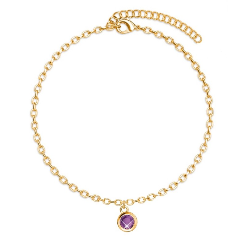 18K Gold Plated Elegant Round Amethyst Crystal Bracelet Embellished with Premium Grade Austrian Crystal