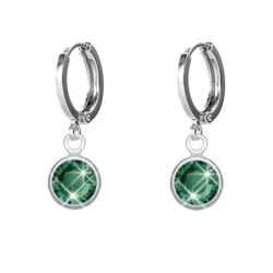 18K White Gold Plated Emerald Crystal Hoop Earrings Embellished with Premium Grade Austrian Crystals