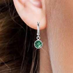 18K White Gold Plated Emerald Crystal Hoop Earrings Embellished with Premium Grade Austrian Crystals