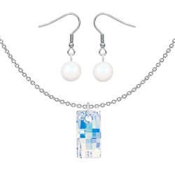 Premium Stainless Steel Crystal Aurora Borealis Urban Pendant With Earrings Set Embellished with Austrian Crystals