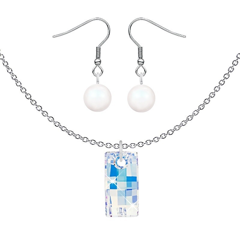 Premium Stainless Steel Crystal Aurora Borealis Urban Pendant With Earrings Set Embellished with Austrian Crystals