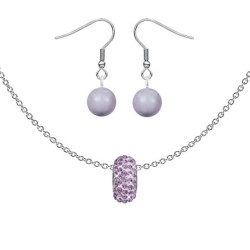 BeCharmed Pave Light Amethyst Bead Slim Premium Steel Necklace With Earrings Set Embellished with Austrian Crystals