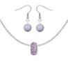 BeCharmed Pave Light Amethyst Bead Slim Premium Steel Necklace With Earrings Set Embellished with Austrian Crystals