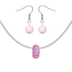 BeCharmed Pave Rose Pink Bead Slim Premium Steel Necklace With Earrings Set Embellished with Austrian Crystals