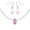 BeCharmed Pave Rose Pink Bead Slim Premium Steel Necklace With Earrings Set Embellished with Austrian Crystals