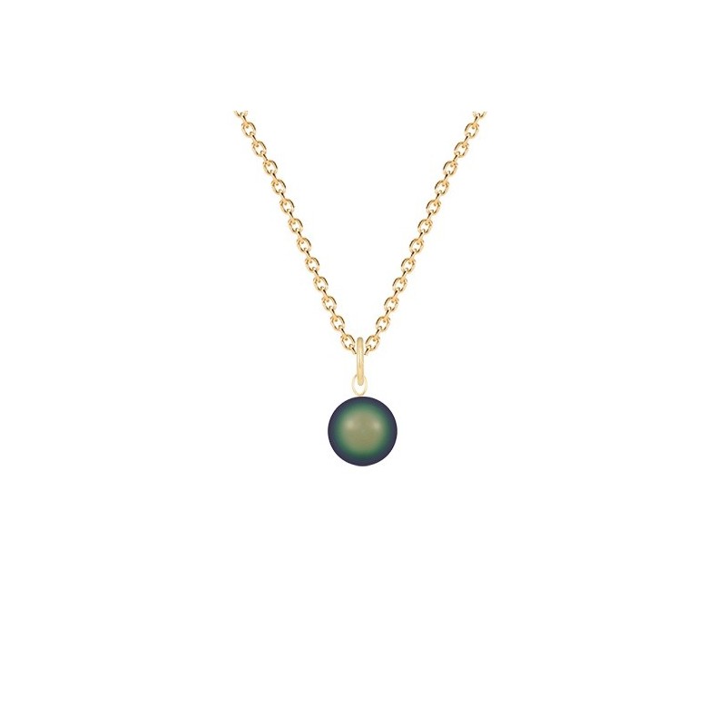 Gold Plated Premium Steel May Birthpearl Scarabaeus Green 8mm Simply Crystal Pearl Necklace (Made In Japan)