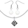 Silver Night Princess Cut Premium Grade Austrian Crystal Pendant Necklace And Pearlescent Pearl Earrings Jewellery Set