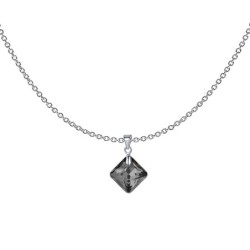 Silver Night Princess Cut Premium Grade Austrian Crystal Pendant Necklace And Pearlescent Pearl Earrings Jewellery Set