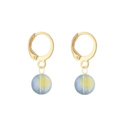 Gold Plated Premium Steel Dark Lapis Crystal Pearl Pendant With Iridescent Green Austria Globe Hoop Earrings Set