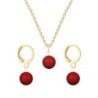 July Birthpearl Gold Plated Premium Steel Corel Red 8mm Austrian Crystal Pearl Pendant With Earrings Set