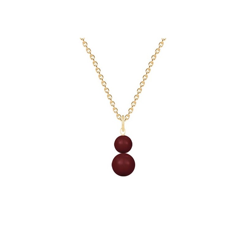 Gold Plated Premium Steel January Birthpearl Bordeaux Crystal Pearl Snowman Necklace