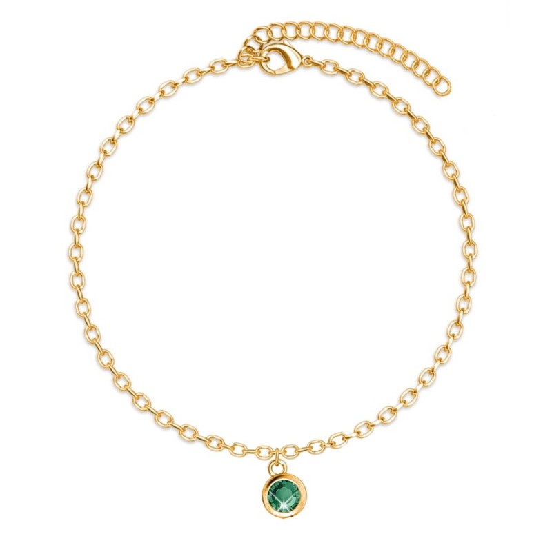 18K Gold Plated Elegant Round Emerald Crystal Bracelet Embellished with Premium Grade Austrian Crystal