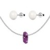 Amethyst Fortune Bead Premium Steel Necklace With Stud Earrings Set Embellished with Premium Grade Austrian Crystals